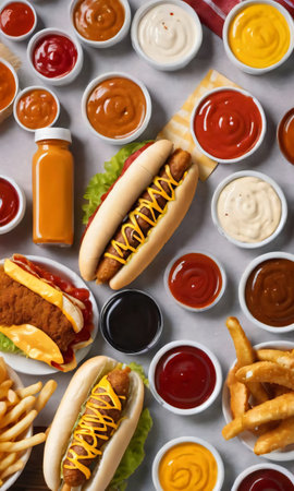 Fast Food With Sauces. Generative AIの素材