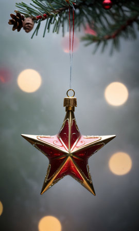 A Christmas Star Ornament Captured In The Soft, Diffused Light Of A Foggy Morning. Generative AIの素材