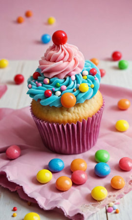 Cupcake With Candies. Generative AIの素材