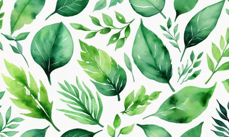 Green Watercolor Foliage. Generative AIの素材