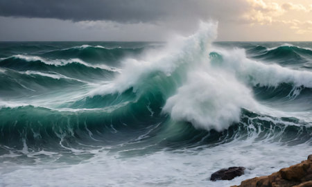 Sea Storm Waves. Generative AIの素材