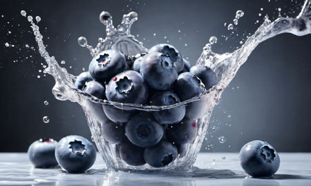 Blueberries In Juice Splash. Generative AIの素材