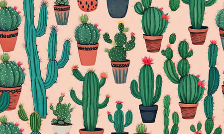 Cactus Pattern. Generative AIの素材