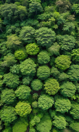 Top View Of Green Trees And Plants Jungle Forest. Generative AIの素材