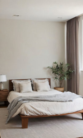 Simple Bedroom Interior In A Home. Generative AIの素材