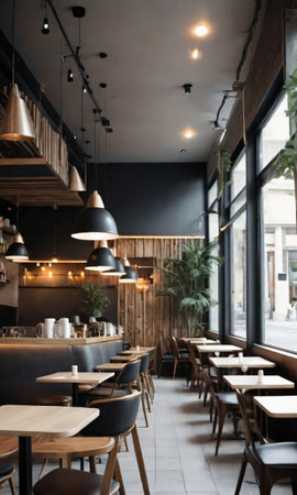 Modern Cafe Interior, Setting. Generative AIの素材
