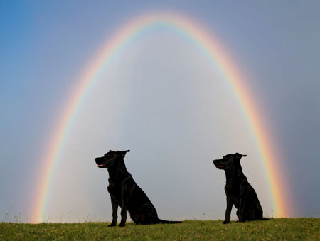Photo Of Dog'S Silhouette Against A Rainbow. Generative AIの素材