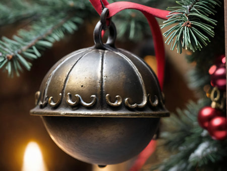Up-Close View Of A Sleigh Bell. Generative AIの素材