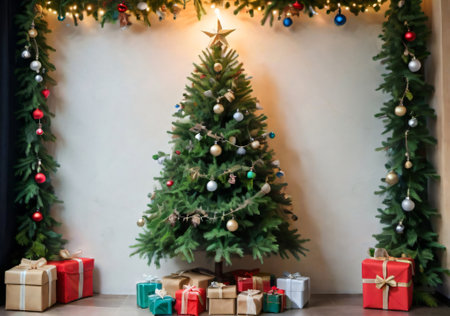 A Christmas Tree With Eco-Friendly Decorations, In A Sustainability-Themed Event. Generative AIの素材