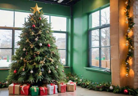 A Christmas Tree With Eco-Friendly Decorations, In A Sustainability-Themed Event. Generative AIの素材