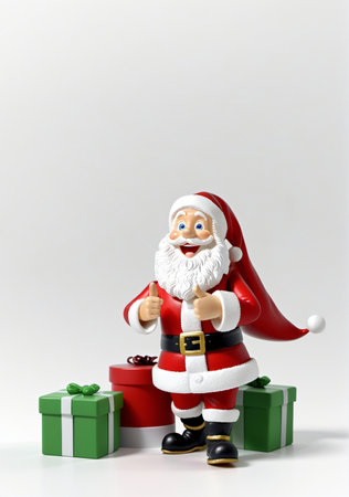 3D Toy Of Santa Claus Hosting A North Pole Talent Show On A White Background. Generative AIの素材