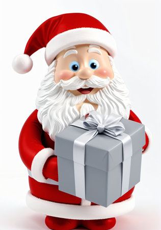 3D Toy Of Santa Claus Wrapping Gifts On A White Background. Generative AIの素材