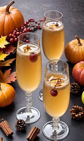 Thanksgiving Sparkling Cider In Crystal Glasse. Generative AIの素材
