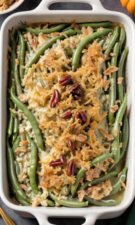 Thanksgiving Green Bean Casserole In A Baking Dis. Generative AIの素材