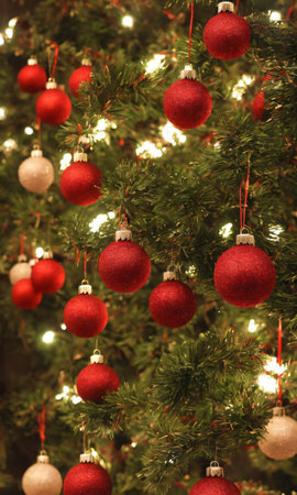 Christmas Ornaments And Tinsel On A Line, Their Shapes Casting Shadows In The Moonlight. Generative AIの素材