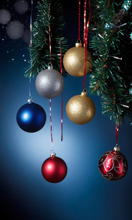 Christmas Ornaments And Tinsel On A Line, Their Shapes Casting Shadows In The Moonlight. Generative AIの素材