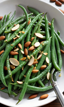 Thanksgiving Sauteed Green Beans With Almond. Generative AIの素材