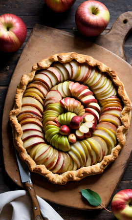 Thanksgiving A Rustic Apple Tart On A Boar. Generative AIの素材