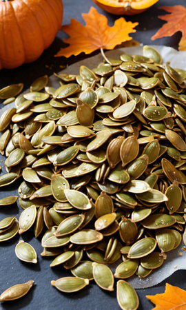 Thanksgiving Pumpkin Seeds Roasted With Sea Sal. Generative AIの素材