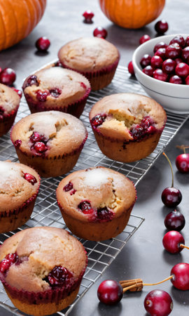 Thanksgiving Cranberry Muffins With Sugar Toppin. Generative AIの素材