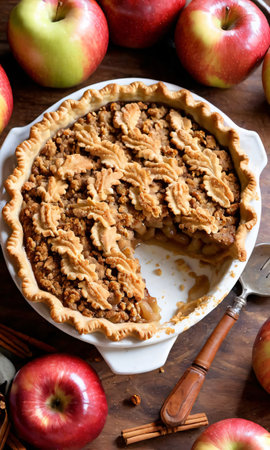 Thanksgiving Spiced Apple Thanksgiving Pie With A Crumble Toppin. Generative AIの素材