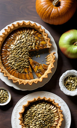 Thanksgiving Pumpkin Seeds, Apple Tart, And A Gravy Boa. Generative AIの素材