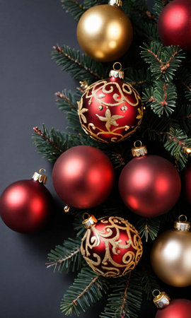 Photo Of Christmas Red And Gold Bauble. Generative AIの素材