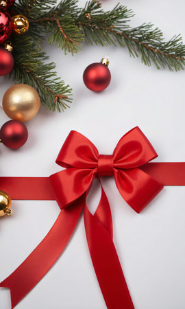 Photo Of Christmas Red Ribbon Tied In A Bo. Generative AIの素材