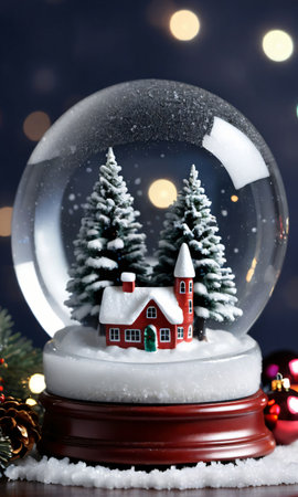 Photo Of Christmas Glass Snow Globe With A Winter Scen. Generative AIの素材