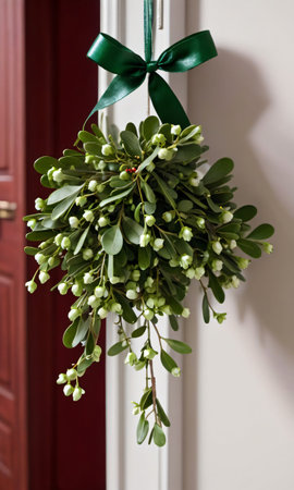 Photo Of Christmas Mistletoe Hanging From A Doorwa. Generative AIの素材