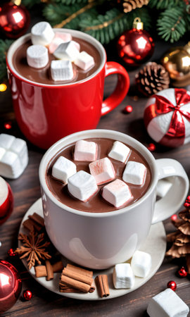 Photo Of Christmas Hot Cocoa With Marshmallow. Generative AIの素材