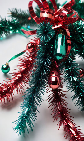 Photo Of Christmas Glistening Tinsel Strand. Generative AIの素材