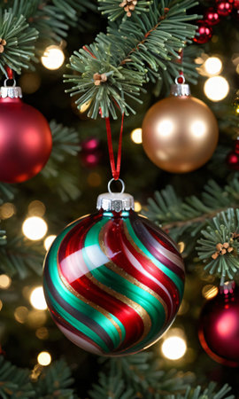 Photo Of Christmas Glass Ornament With Swirling Color. Generative AIの素材