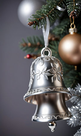 Photo Of Christmas Ornamental Silver Bel. Generative AIの素材