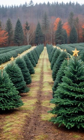 Photo Of Christmas Christmas Tree Farm Row. Generative AIの素材