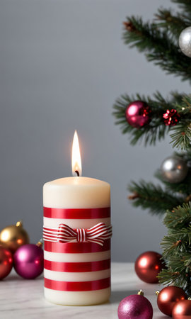 Photo Of Christmas Candy Cane Striped Candl. Generative AIの素材