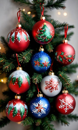 Photo Of Christmas Hand-Painted Christmas Bauble. Generative AIの素材