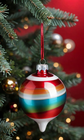 Photo Of Christmas Glass Ornament With Swirling Color. Generative AIの素材