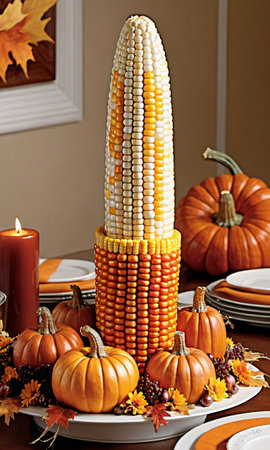 Thanksgiving Corn Cob And Pumpkin Centerthanksgiving Piec. Generative AIの素材