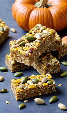 Thanksgiving Corn And Pumpkin Seed Energy Bar. Generative AIの素材