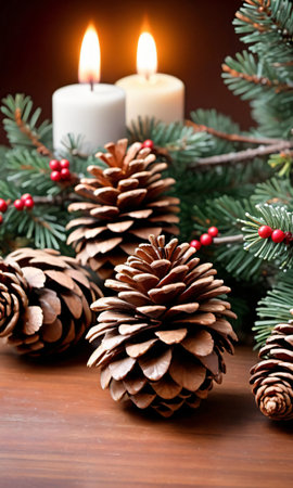 Photo Of Christmas Pinecone Decorations Beside A Yule Lo. Generative AIの素材