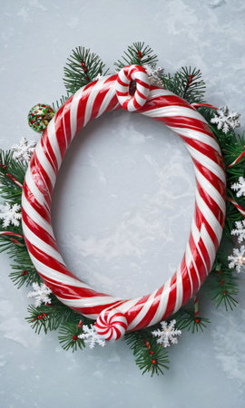 Photo Of Christmas Wreath Made Of Candy Cane. Generative AIの素材