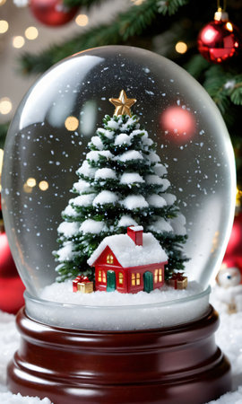 Photo Of Christmas Snow Globe With A Christmas Tree Insid. Generative AIの素材