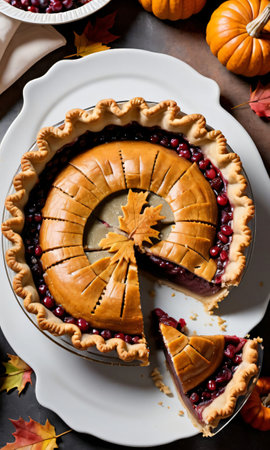 Thanksgiving Pie With A Slice Missing, Revealing The Fillin. Generative AIの素材
