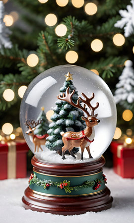 Photo Of Christmas Snow Globe With A Christmas Tree, Sleigh, And Reindeer Insid. Generative AIの素材