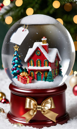 Photo Of Christmas Snow Globe Featuring A Pile Of Gift. Generative AIの素材