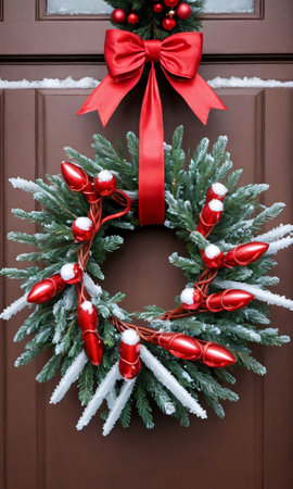 Photo Of Christmas Wreath Intertwined With Icicle. Generative AIの素材