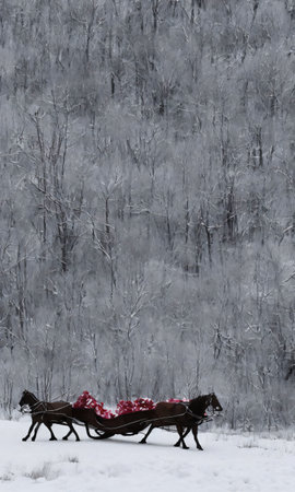 A Sleigh Filled With Wrapped Gifts In The Moonlit Snowy Woods. Generative AIの素材
