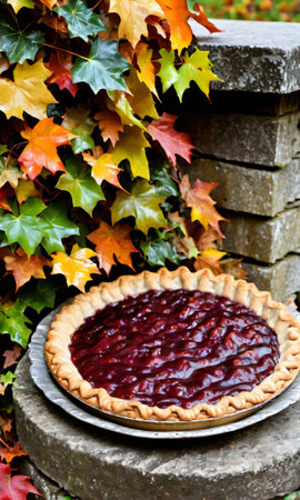 Thanksgiving Pie On An Old Stone Well With Iv. Generative AIの素材