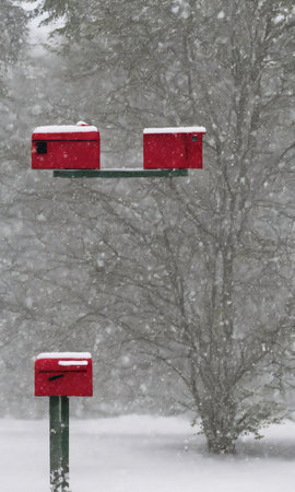 A Mailbox Overflowing With Christmas Cards During A Snowstorm. Generative AIの素材